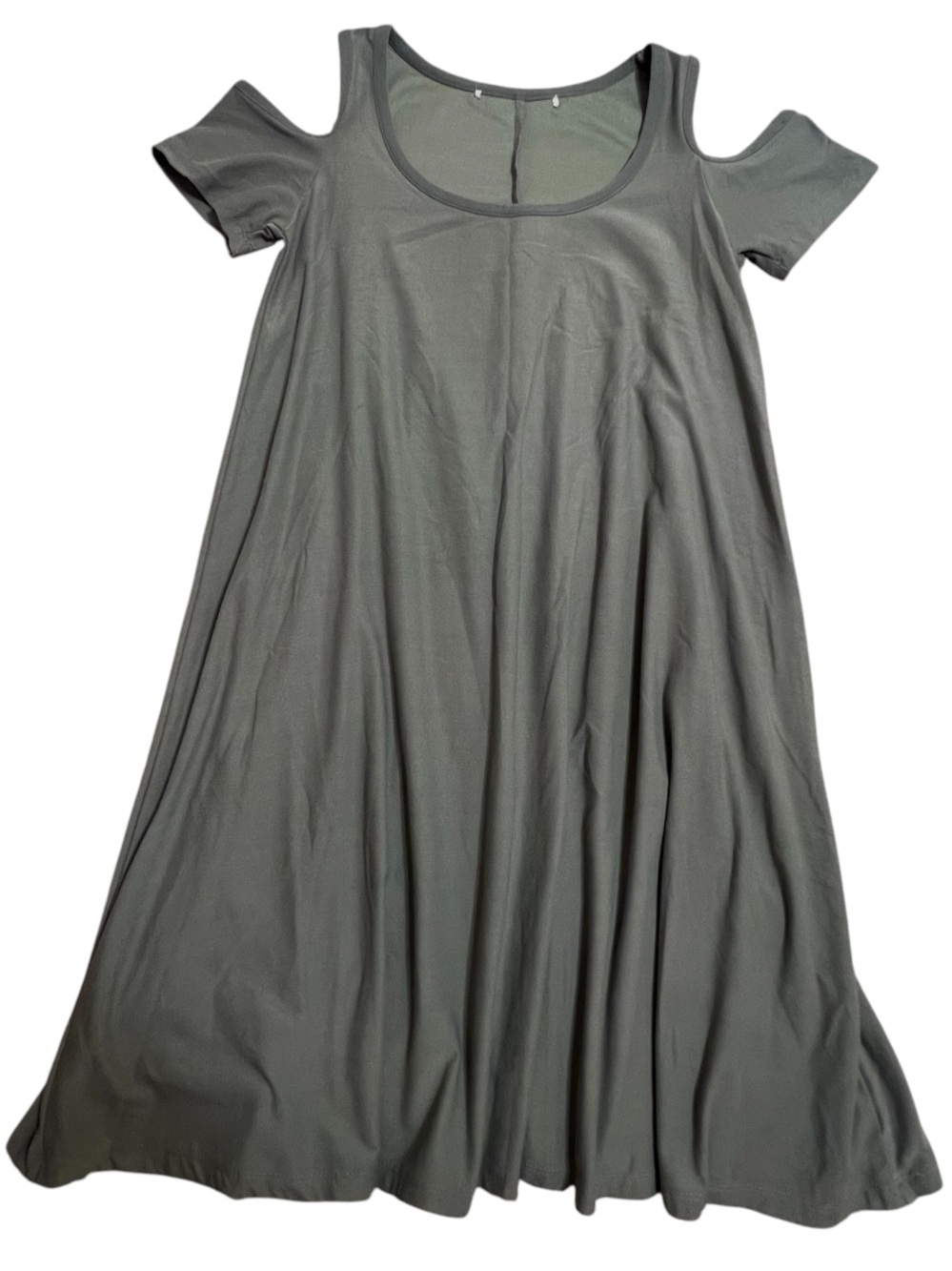 Cold-Shoulder Swing Dress — Olive Green
